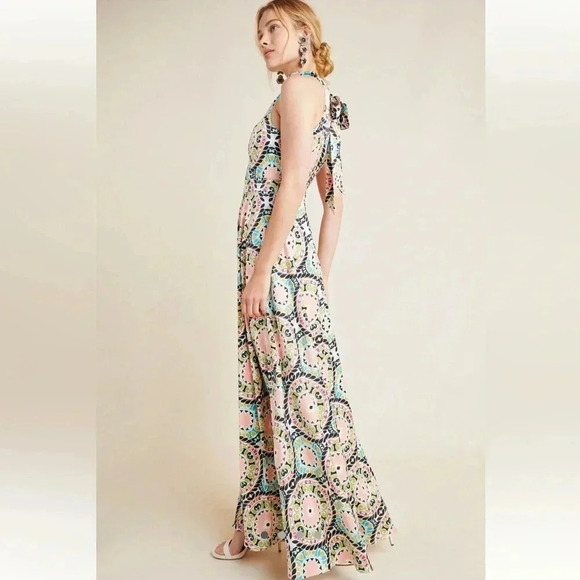 NWT new Anthropologie Serena halter maxi dress Nicole miller 10p 10 circle green - Picture 6 of 15